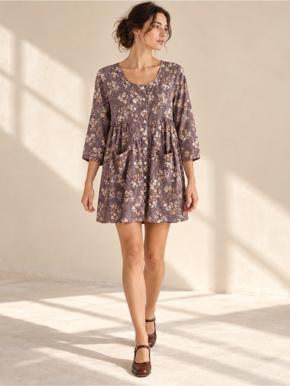 April Cornell 100% Cotton Floral Babydoll Mini Dress S